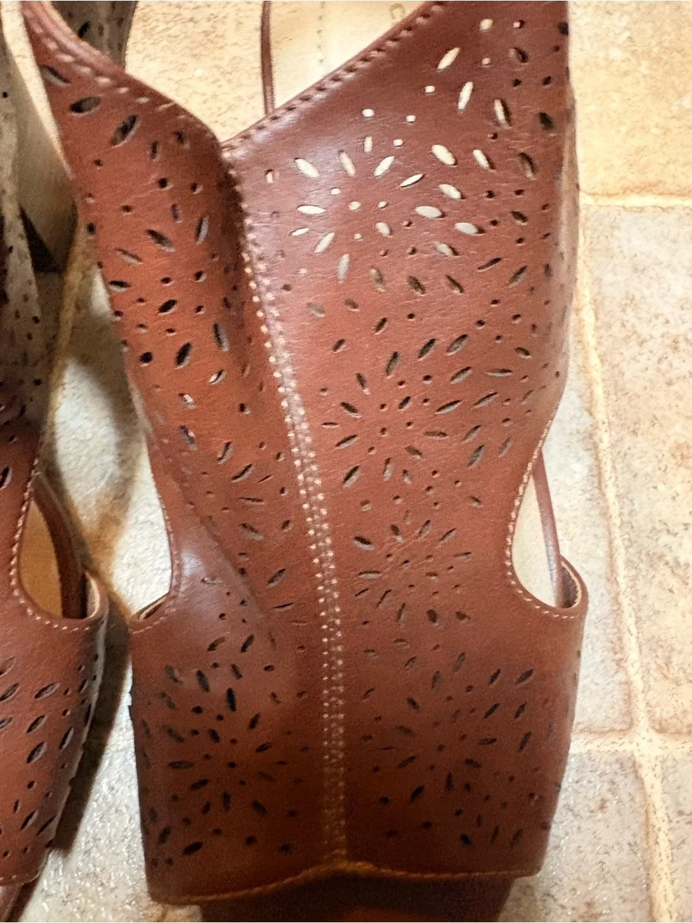 Avenue Brown Perforated Leather Slingback Sandals - Women